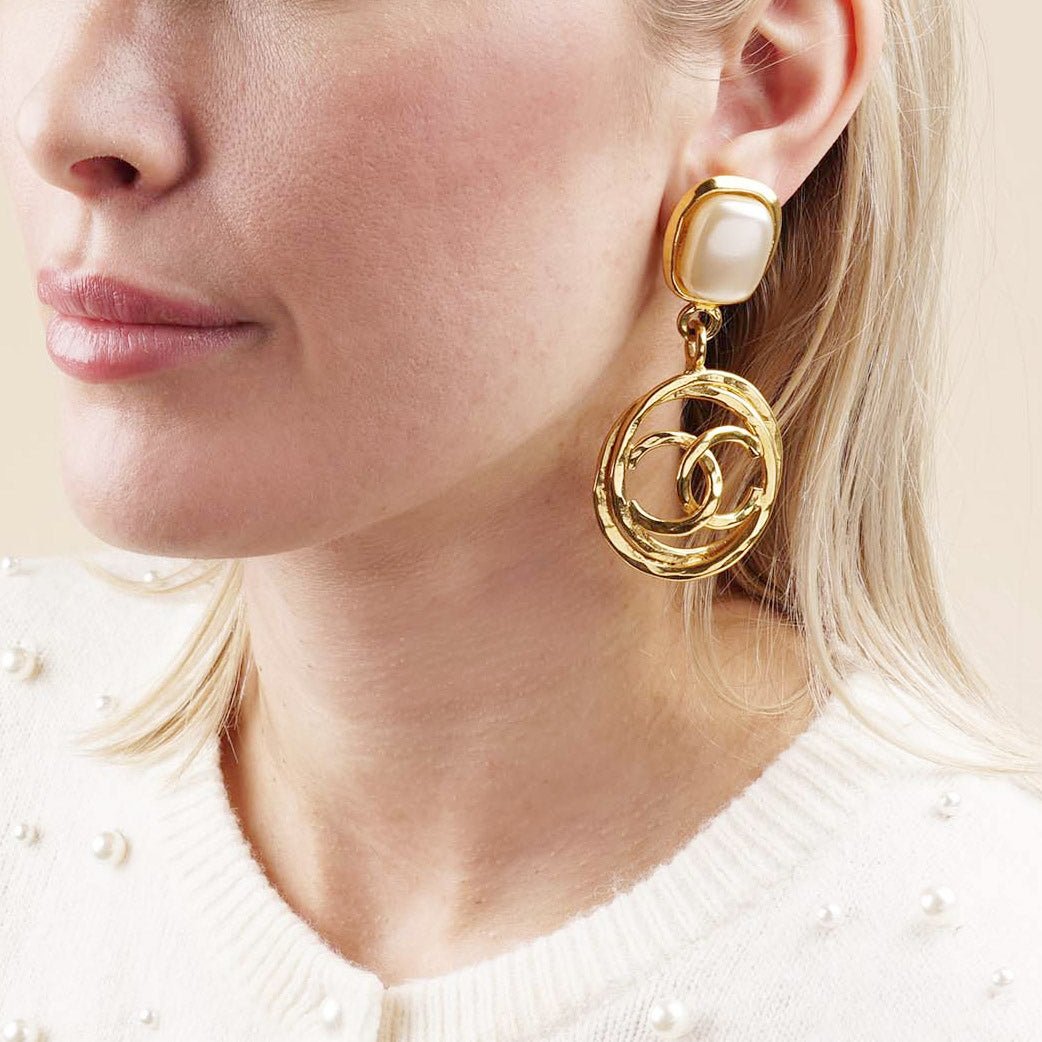 Vintage Oversized CC Earrings - CHANEL - Affordable Luxury